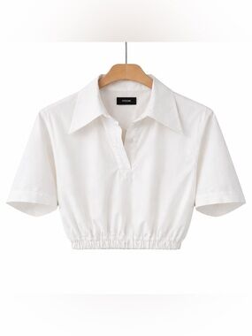 White Cropped Shirt Elastic Waist Minimalist Korean Designer WE11DONE Sz L